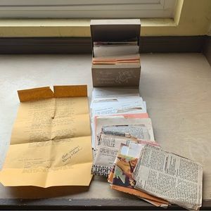Vtg Recipe Box Typed/Handwritten Cards Clippings 250+Shakespeare Club ephemera